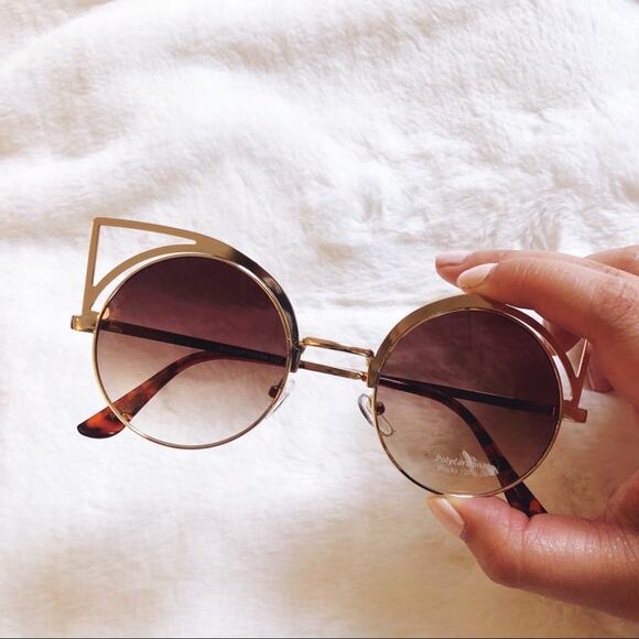 Mia Gold Cat Eye Retro Round Tinted Sunglasses - Picture 5 of 11